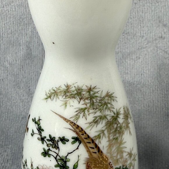 Japanese Ceramic Sake Bottle with Painted Pheasant & Floral Design. Bud Vase Use - Picture 7 of 16